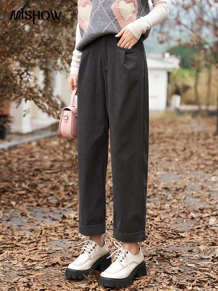 Mishow женские винтажные вельветовые брюки с высокой талией - Фотография_2