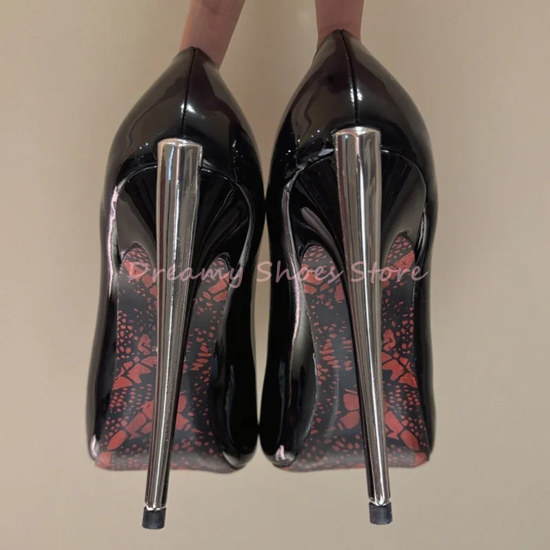 Черные кожаные туфли-лодочки на шпильке в форме меча - Фотография_5