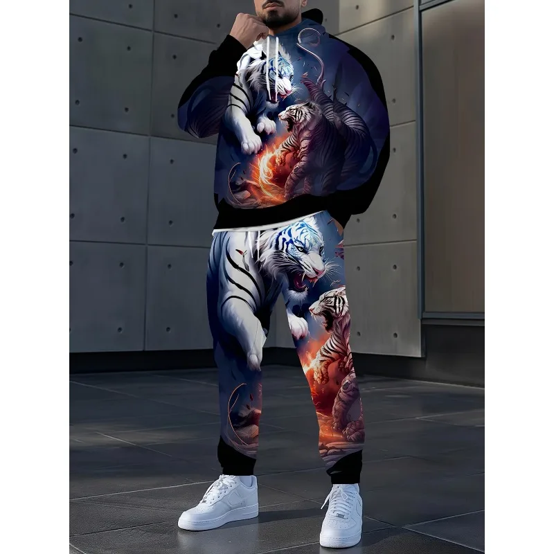 Мужской повседневный костюм с капюшоном с тигровым узором - Фотография_3