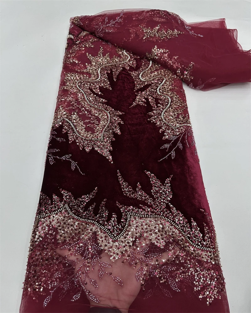 Африканская бархатная кружевная ткань с блестками