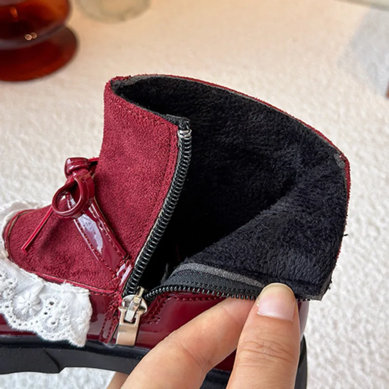 Детские модные ботинки с бантом и кружевом и оборками - Фотография_5