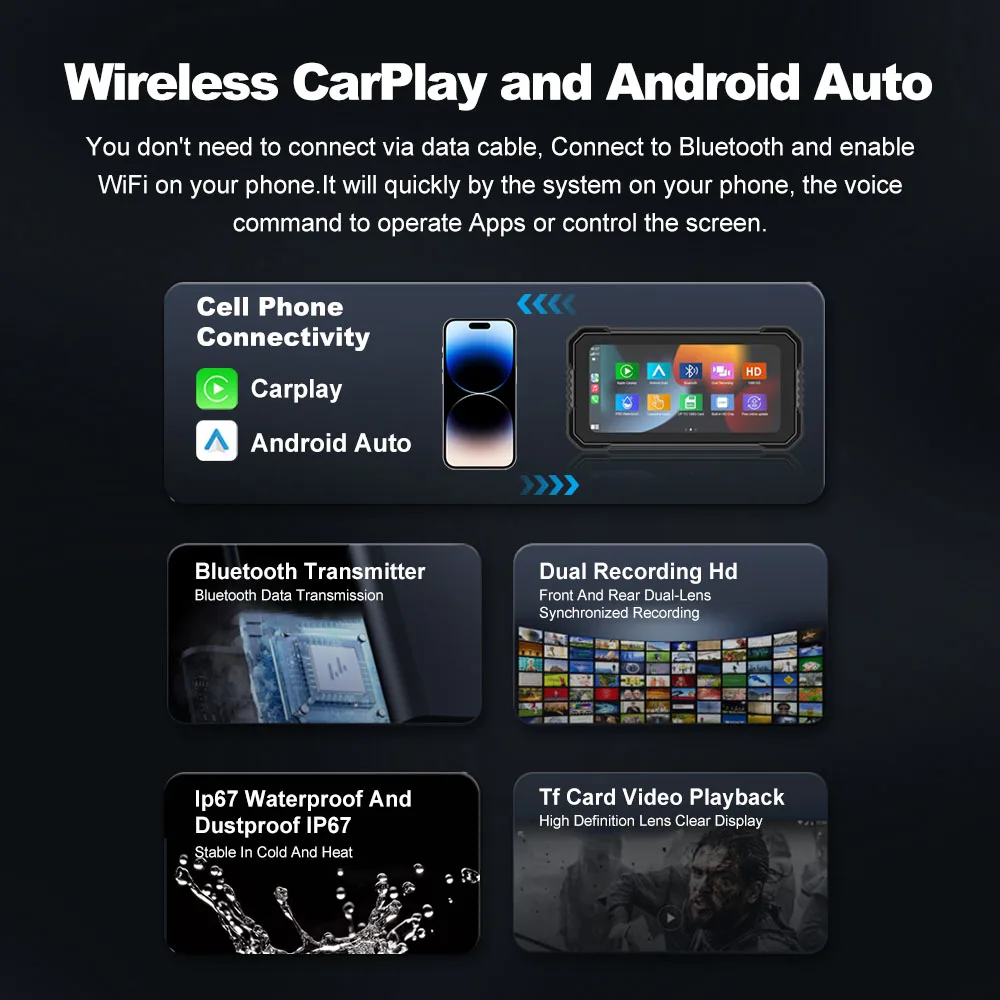 Дюйма carplay мотоцикл dvr навигация - Фотография_6