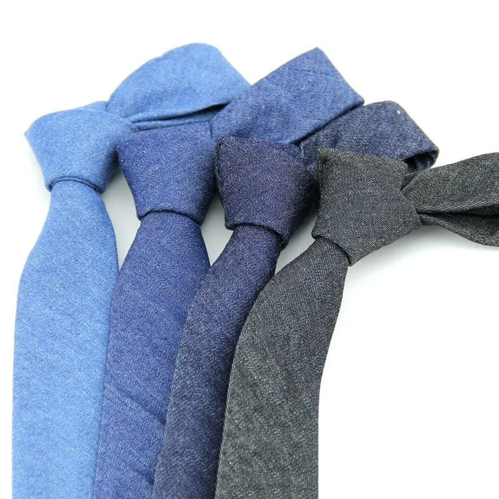 Классический однотонный джинсовый тканевый галстук