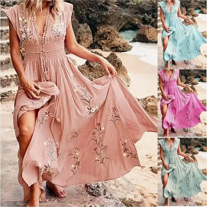 Летнее сексуальное длинное платье без рукавов с v-образным вырезом - Фотография_6