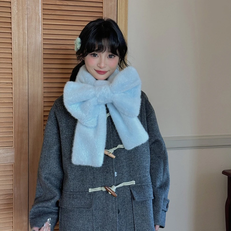 Зимний плюшевый шарф с большим бантом для девочек - Фотография_2