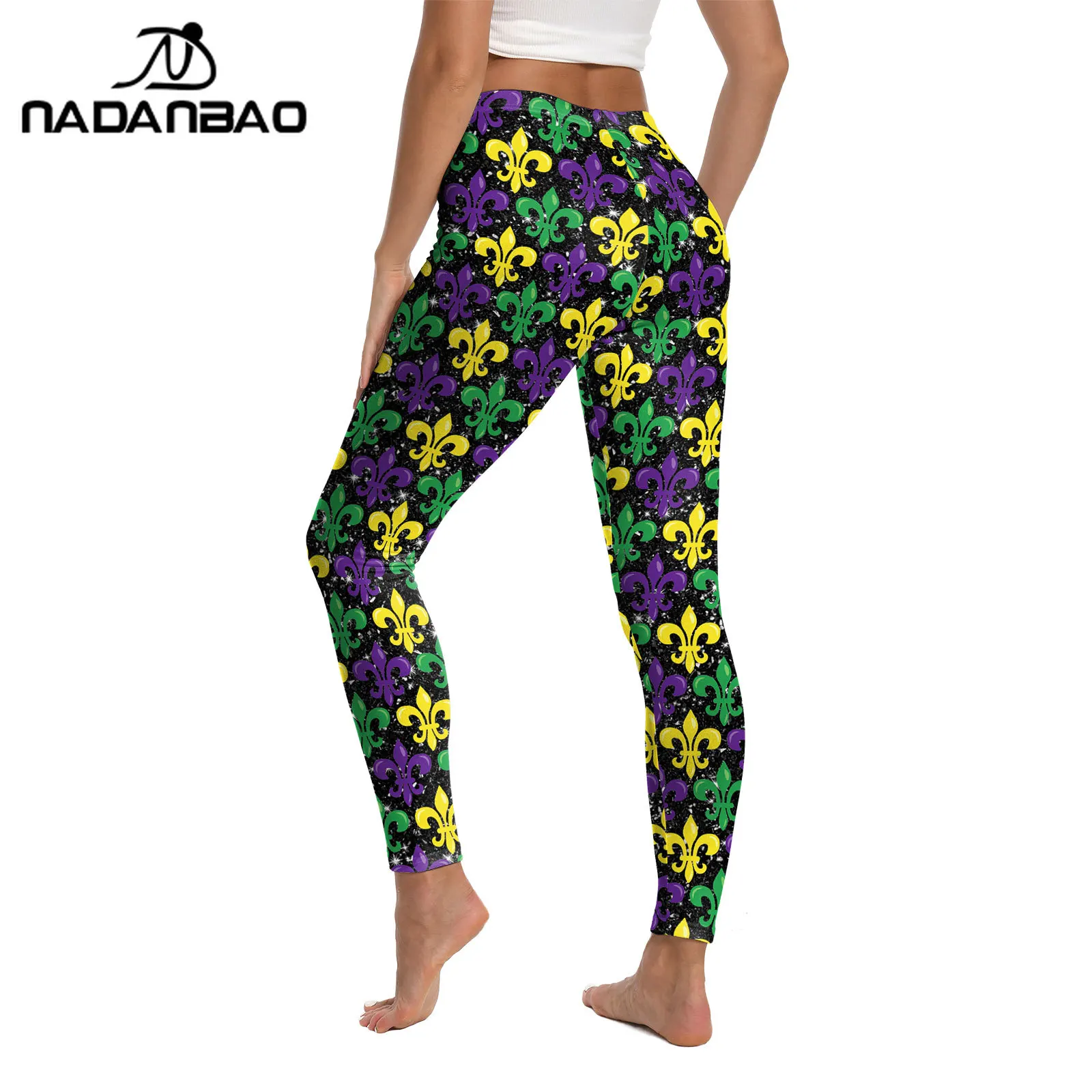 Nadanbao, трехцветные леггинсы с принтом fleur de lis - Фотография_4