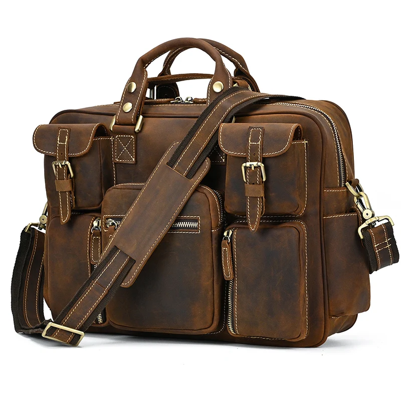 Винтажный мужской кожаный портфель crazy horse