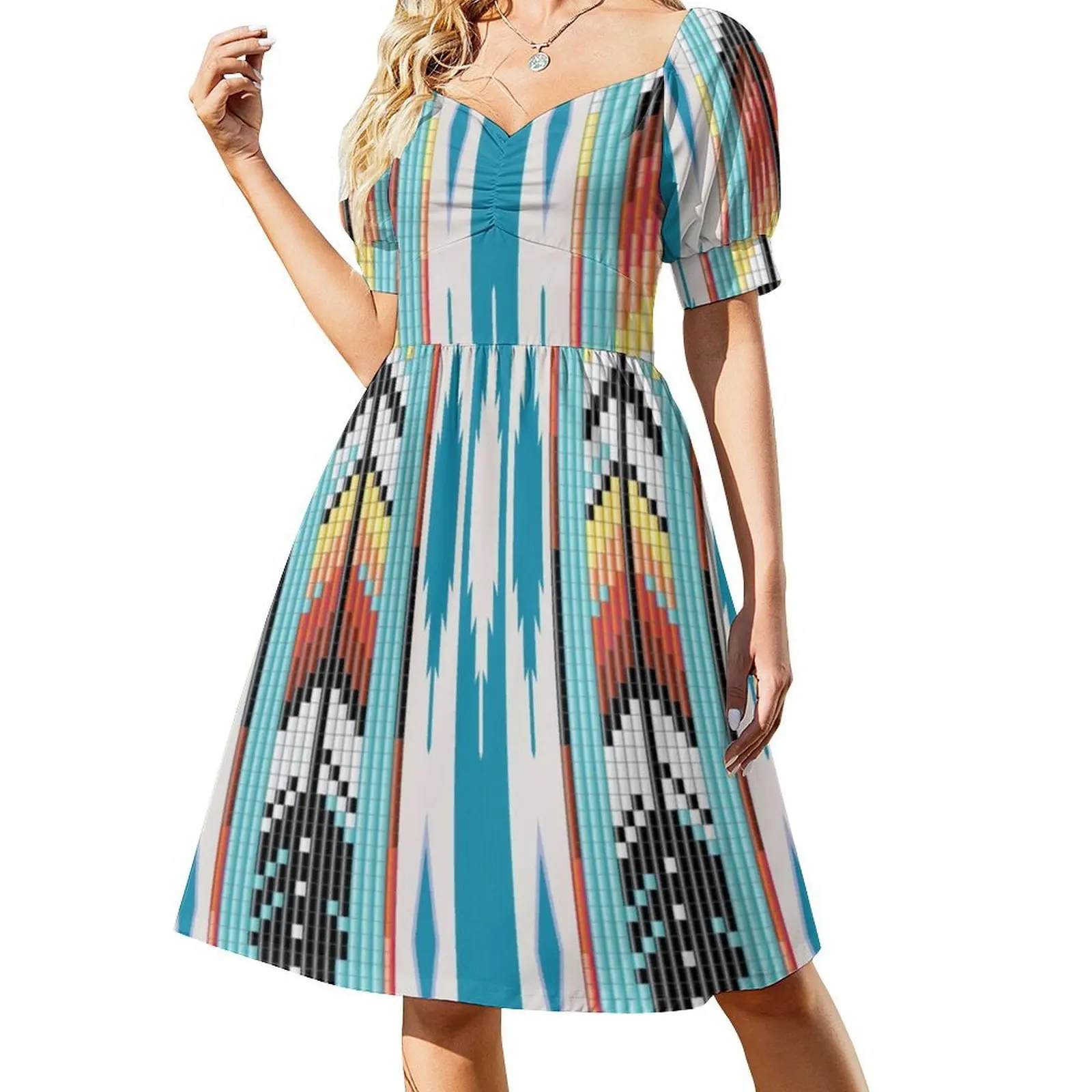 Мини-платье в консервативном стиле с перьями и бусинами для женщин - Фотография_2