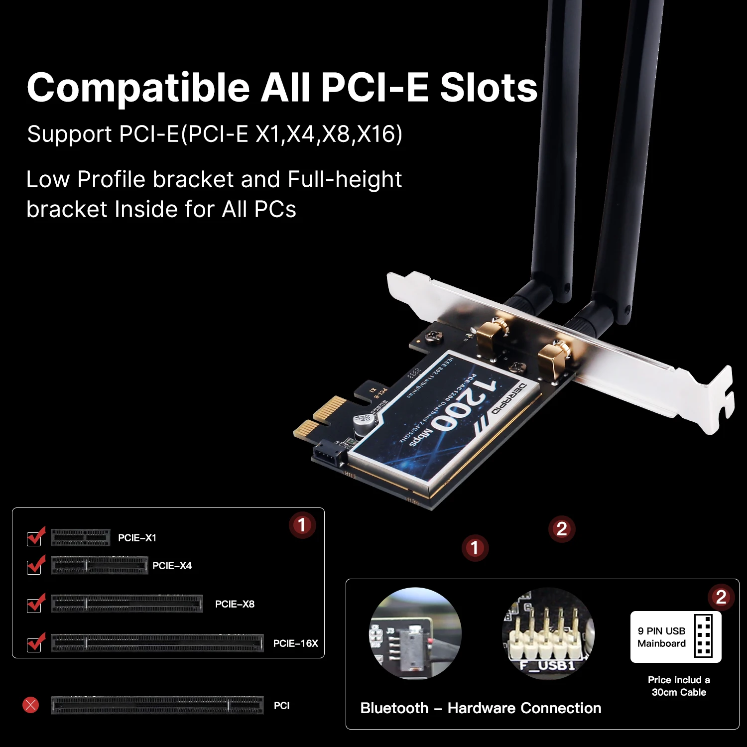 Беспроводной адаптер wifi 5 ac1200 pci-e сетевой адаптер bt 4 - Фотография_5