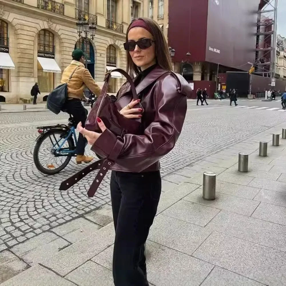 Винтажная кожаная байкерская куртка с лацканами - Фотография_3