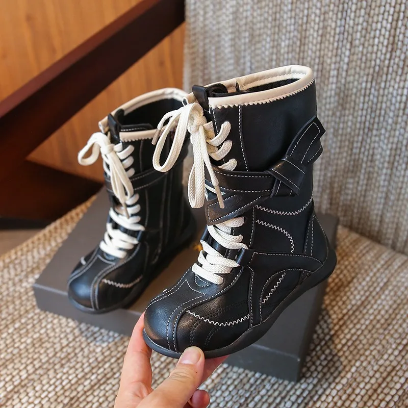 Детские модные кожаные ботинки в стиле ретро - Фотография_6
