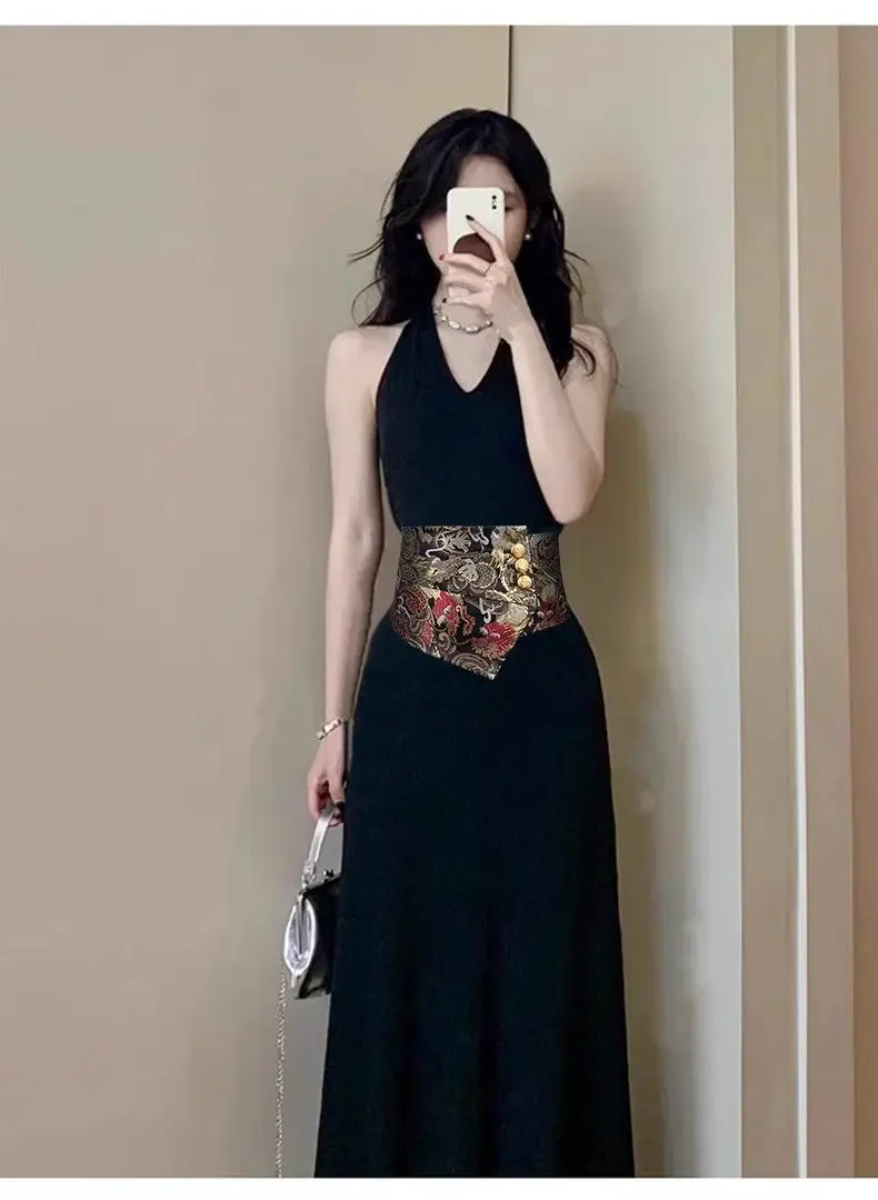 Черный парчовый пояс с драконом и фениксом - Фотография_5