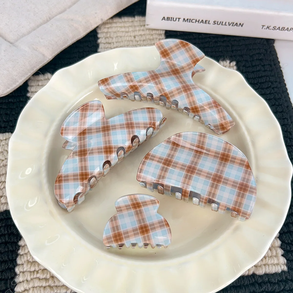 Новые 11 см большие коричнево-синие сетчатые заколки для волос - Фотография_4