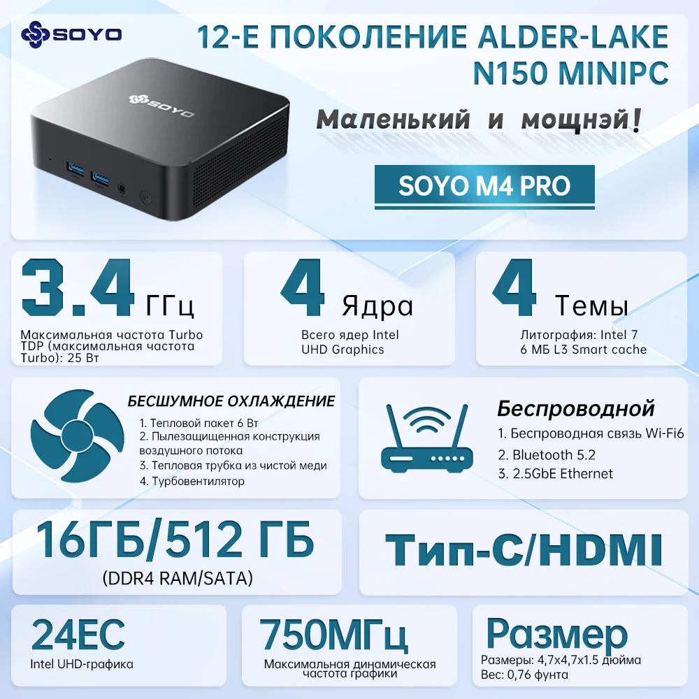 Soyo m4 pro mini pc n150 16 гб - Фотография_2