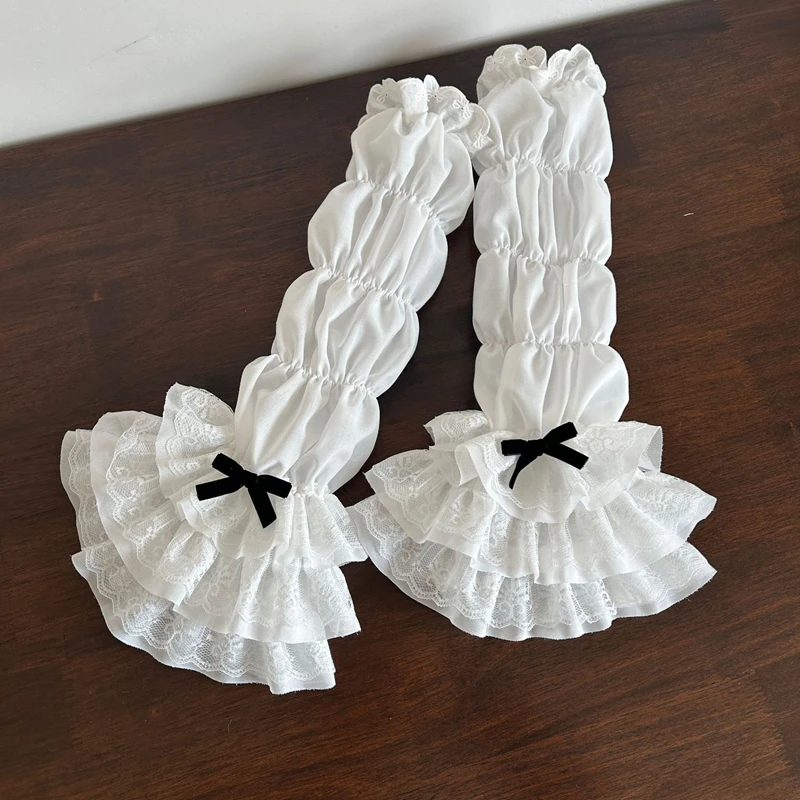 Милые белые кружевные многослойные рукава для девочек - Фотография_5