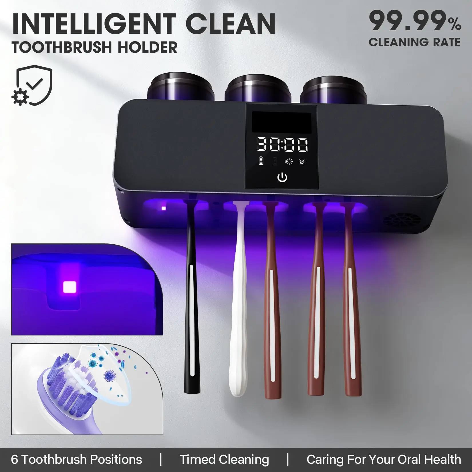 Настенное уф-дезинфицирующее средство для зубных щеток с сушкой и очисткой