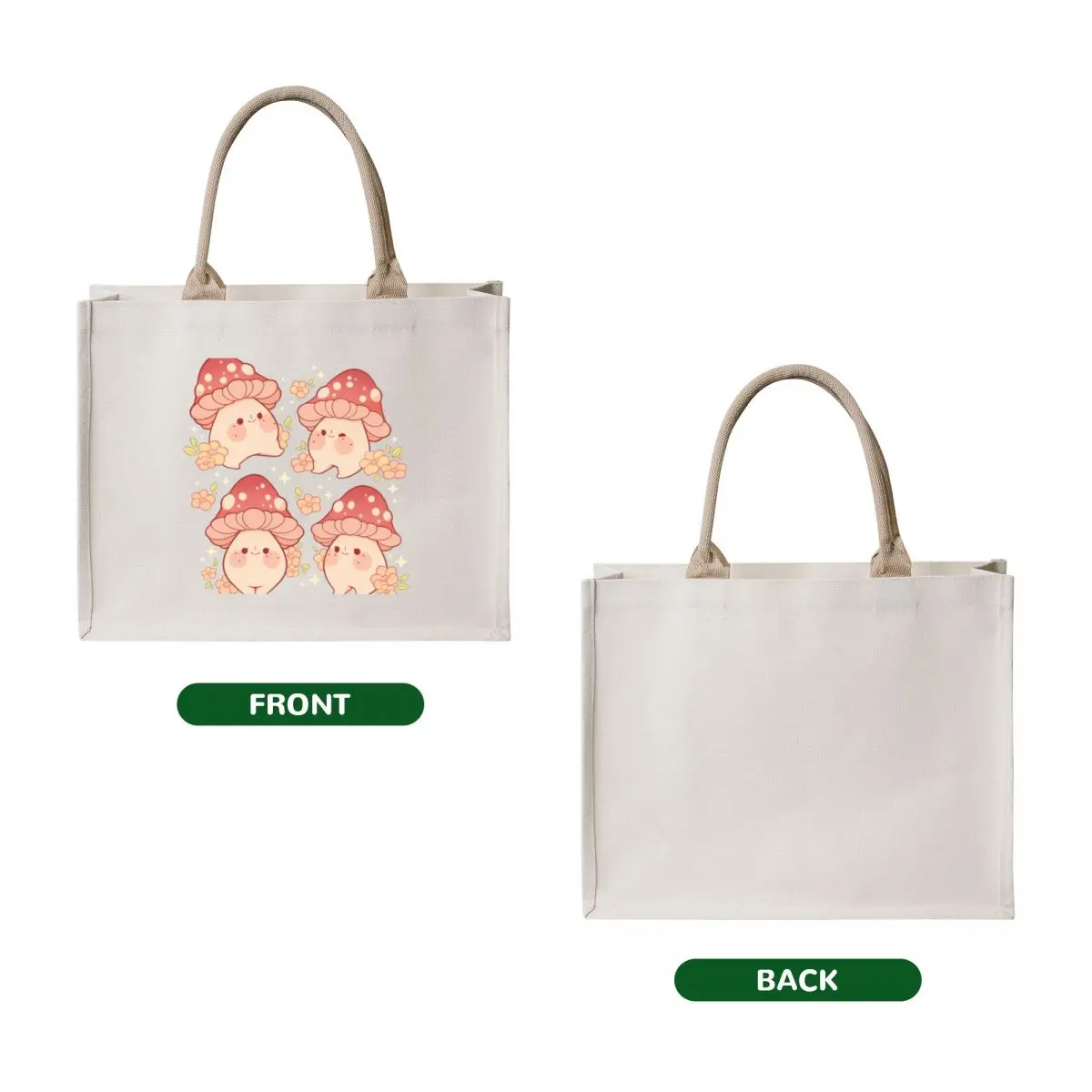 Розовые грибы и цветы с узором tote bag - Фотография_2
