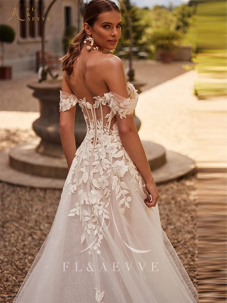 Fl & aevve свадебное платье с открытыми плечами и аппликацией - Фотография_2
