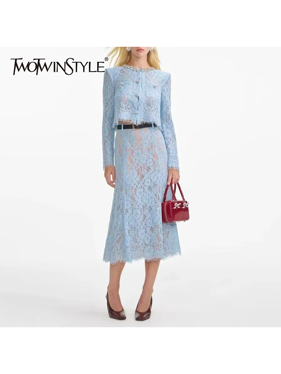 Twotwinstyle однотонный ажурный комплект из двух предметов для женщин