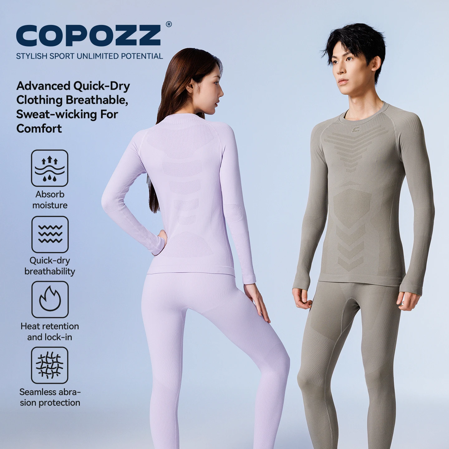 Copozz женский и мужской бесшовный комплект термобелья для лыж - Фотография_2