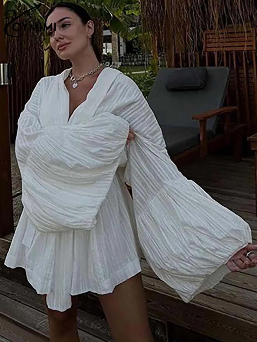 Oymimi модный белый хлопковый женский комплект из двух предметов - Фотография_3