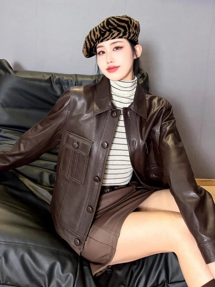 Винтажное женское облегающее пальто из натуральной овчины - Фотография_3