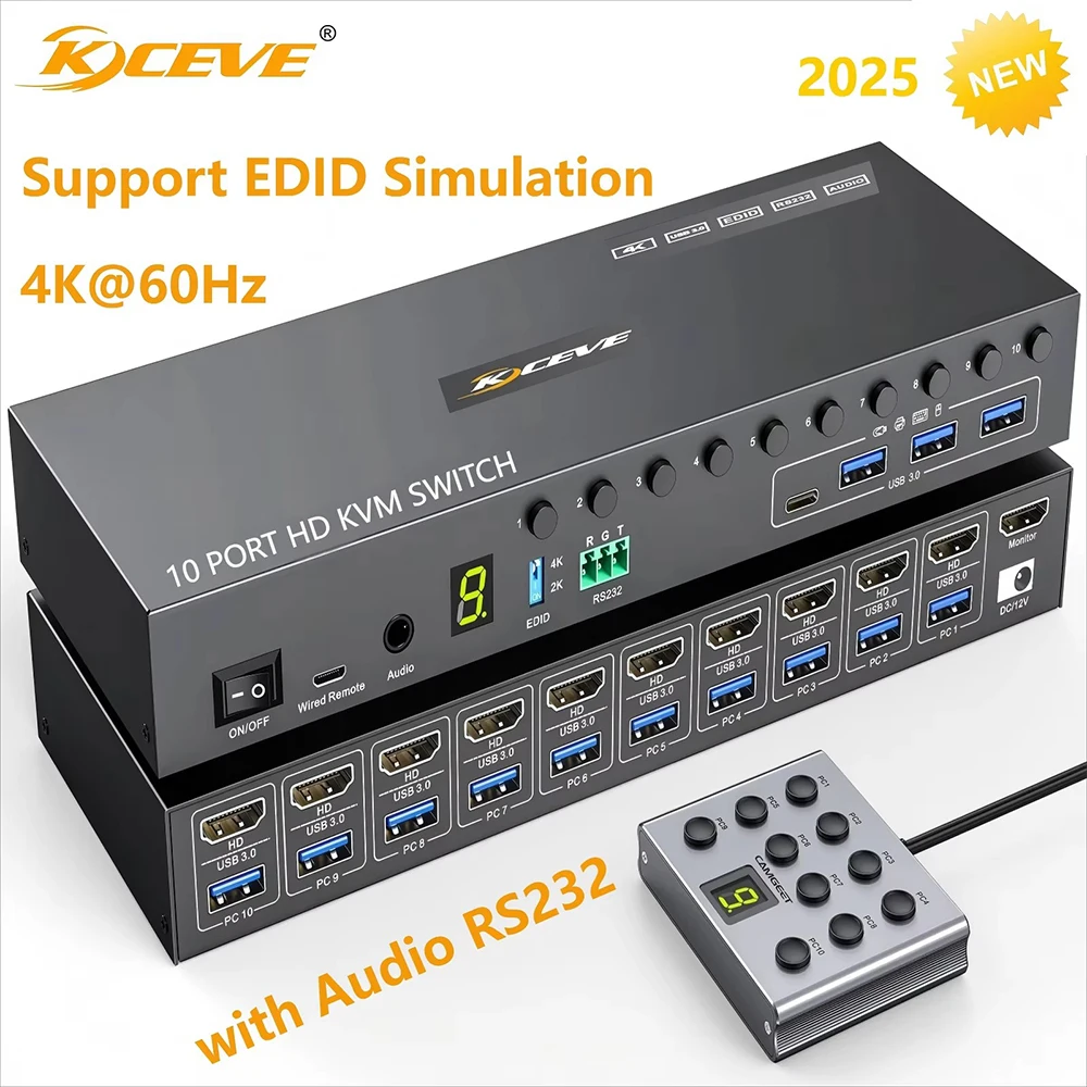 10-портовый kvm-переключатель usb 3.0