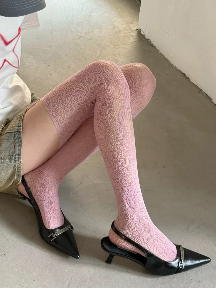 Новые кофейные ажурные чулки с цветочным узором и подтяжками - Фотография_3