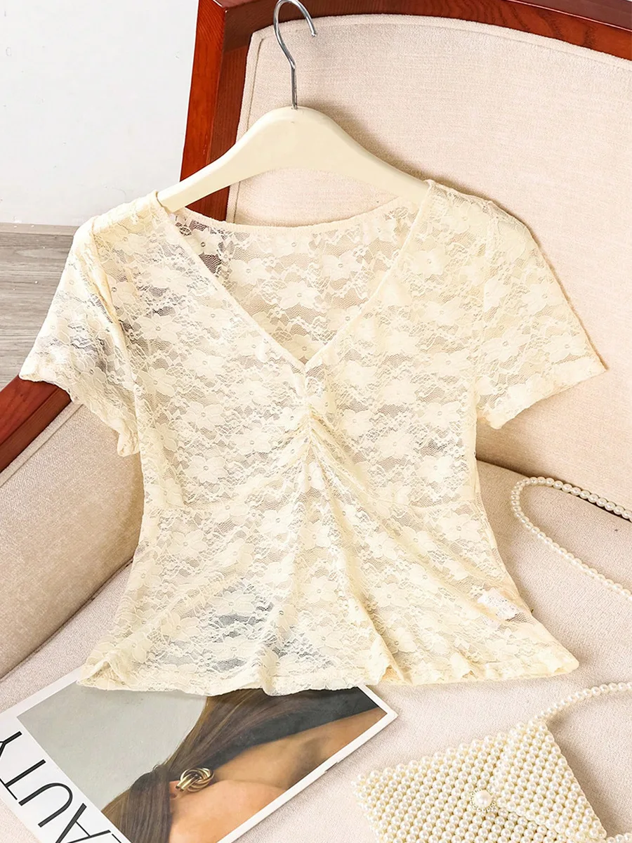 Летняя сексуальная кружевная рубашка с коротким рукавом - Фотография_2