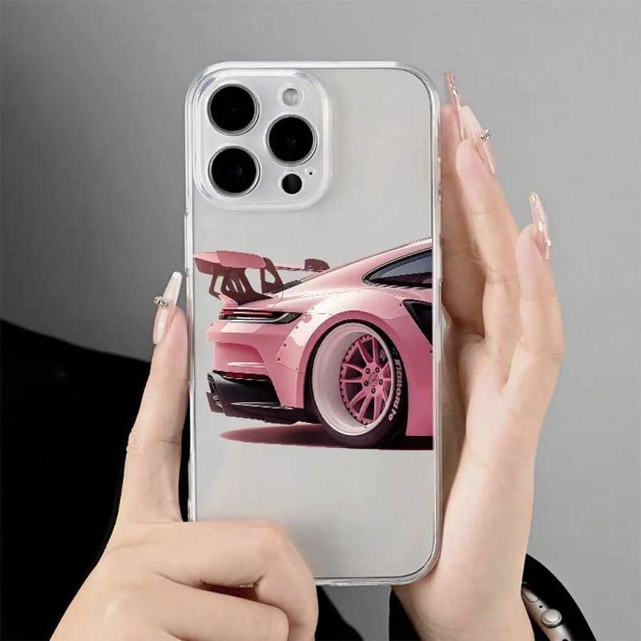 Прозрачный чехол для телефона с розовым автомобильным узором для iphone 17 - Фотография_3