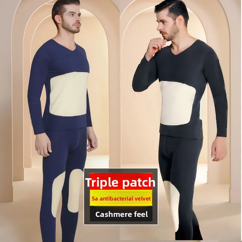 Флисовый бархатный осенне-зимний мужской комплект термобелья - Фотография_5
