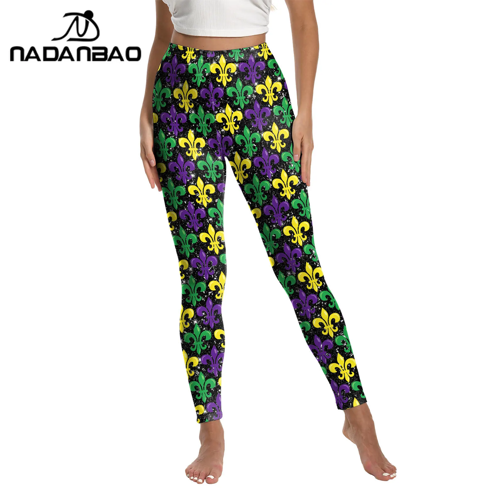 Nadanbao, трехцветные леггинсы с принтом fleur de lis - Фотография_2