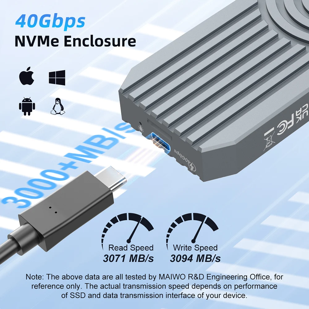 Внешний жесткий диск maiwo 40 гбит/с m.2 nvme ssd корпус m2 в type-c 4 - Фотография_2
