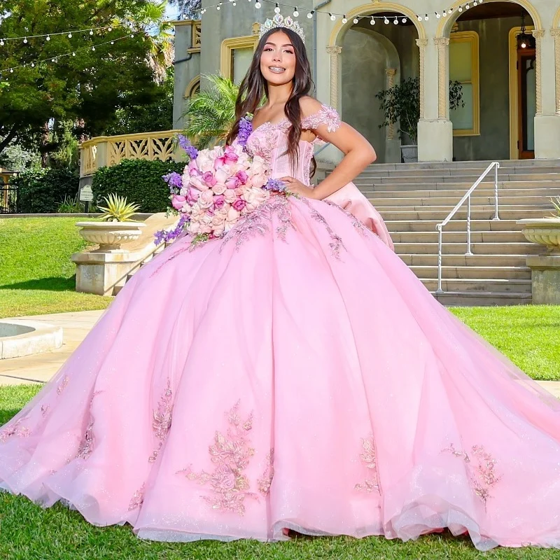 Розовые платья quinceanera с открытыми плечами - Фотография_3