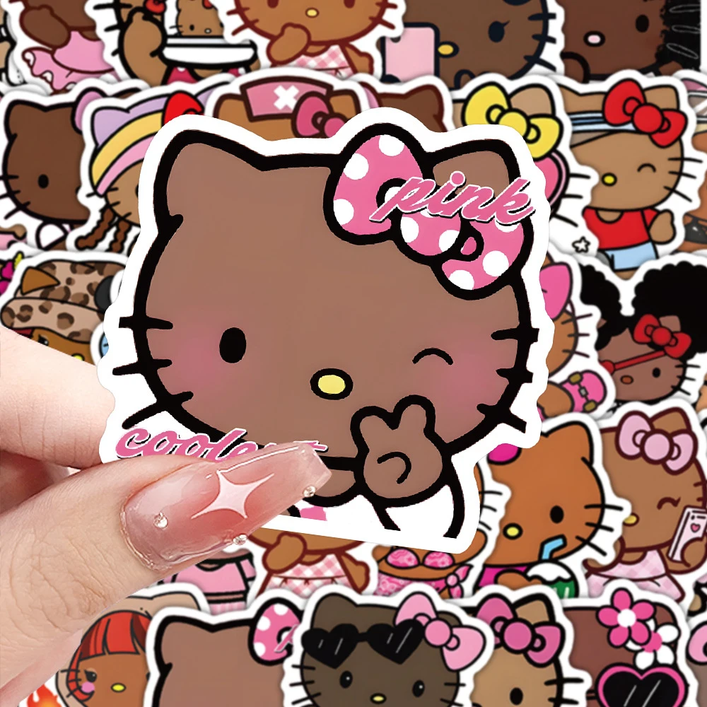 Картонные наклейки с рисунком "hello kitty" из черной кожи - Фотография_3