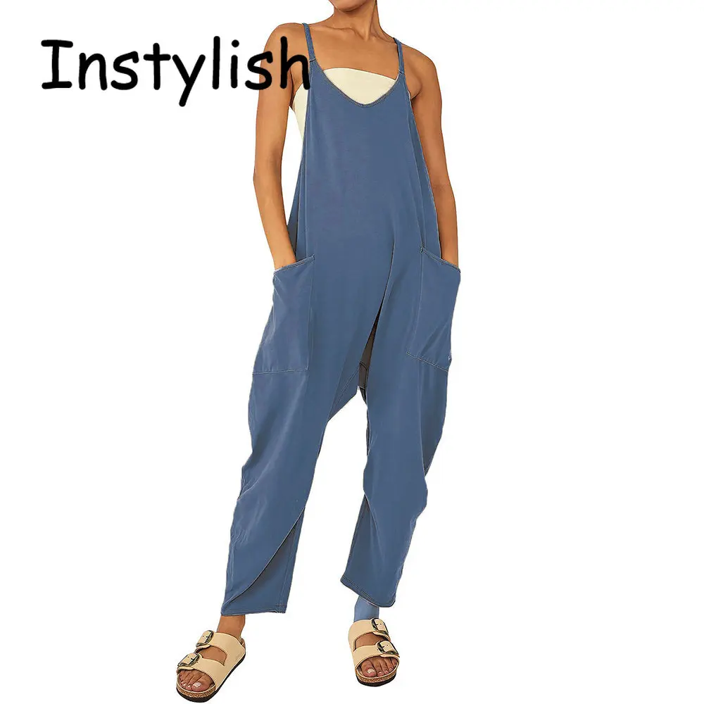 Женский повседневный комбинезон без рукавов на бретелях-спагетти - Фотография_2