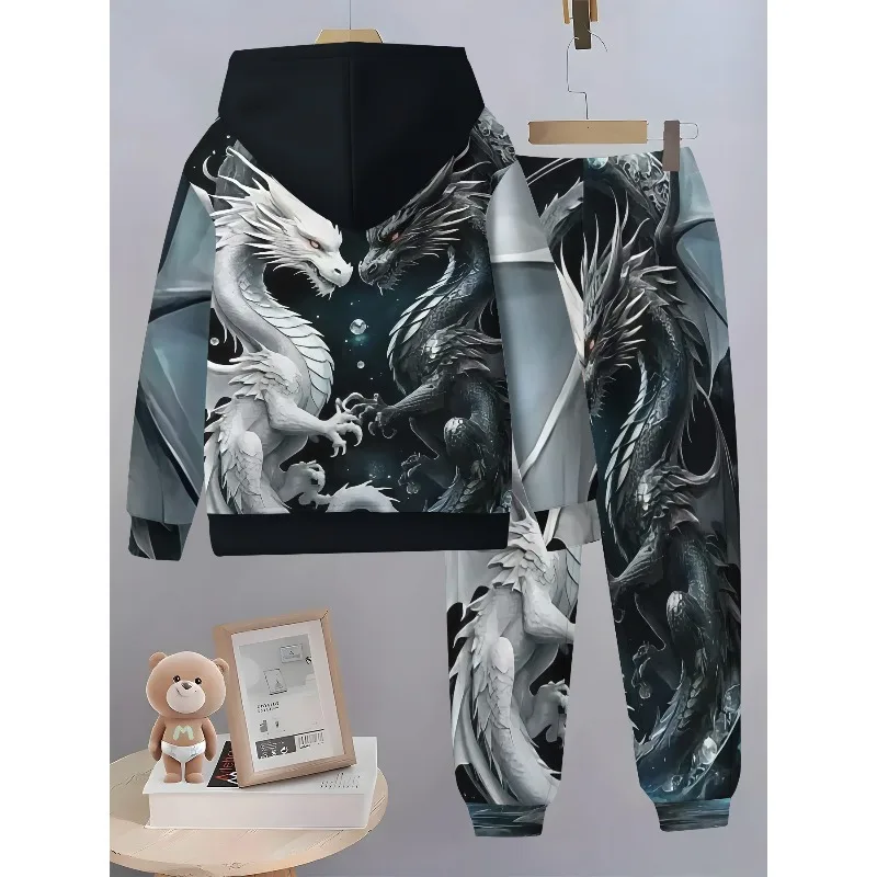 Мужской комплект с капюшоном с 3d рисунком дракона для весны и осени - Фотография_5