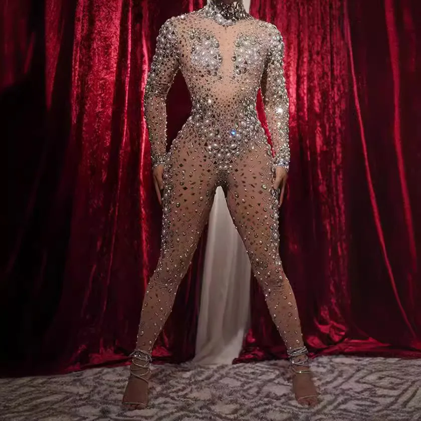 Женский сексуальный облегающий комбинезон с бриллиантами - Фотография_6