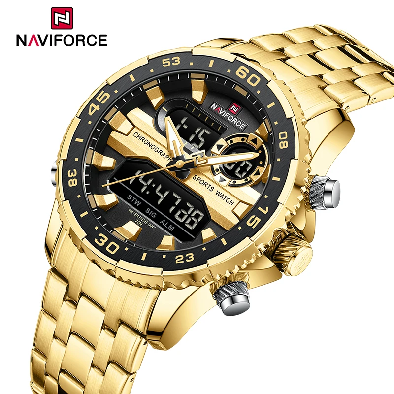 Naviforce модные брендовые мужские часы из черного золота