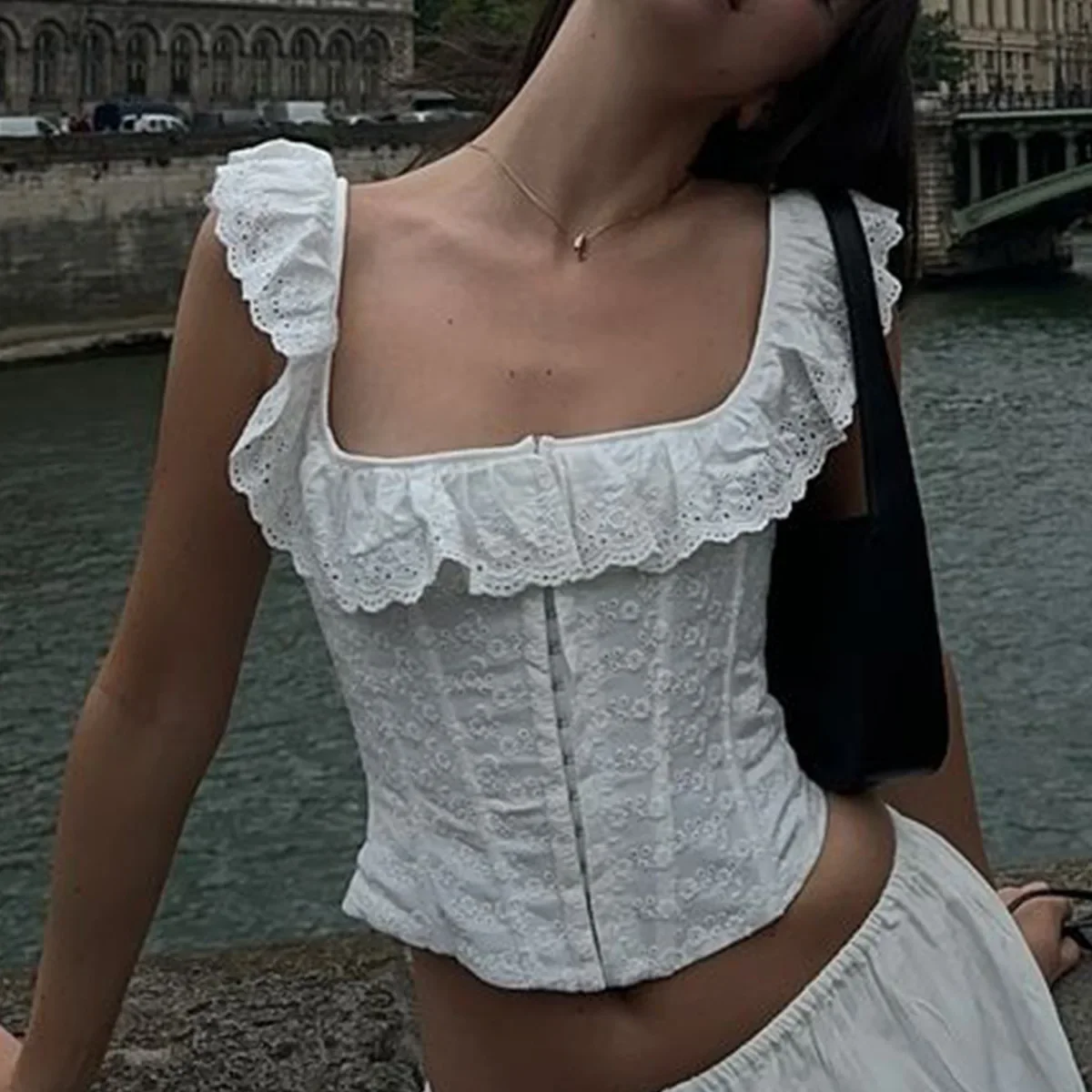 Mingmingxi, летний белый корсетный топ - Фотография_2