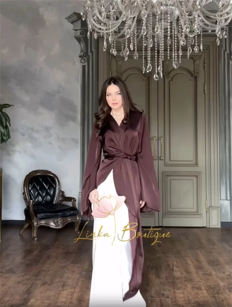 Коричневое атласное платье для выпускного вечера - Фотография_4