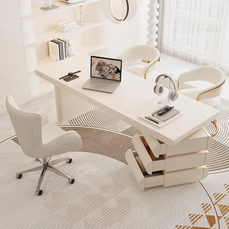 Французский белый офисный стол для дома с выдвижными ящиками - Фотография_2