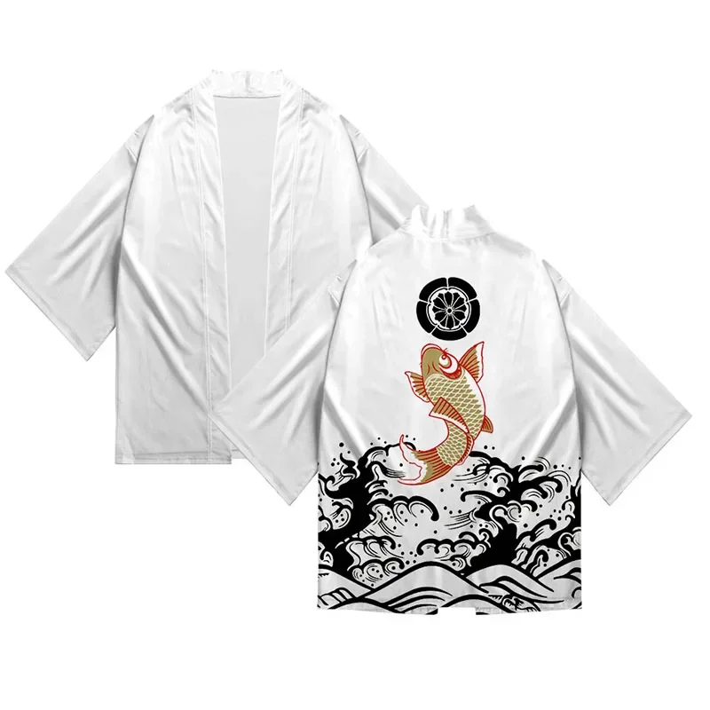 Японское женское кимоно в стиле ukiyoe с рисунком карпа - Фотография_3