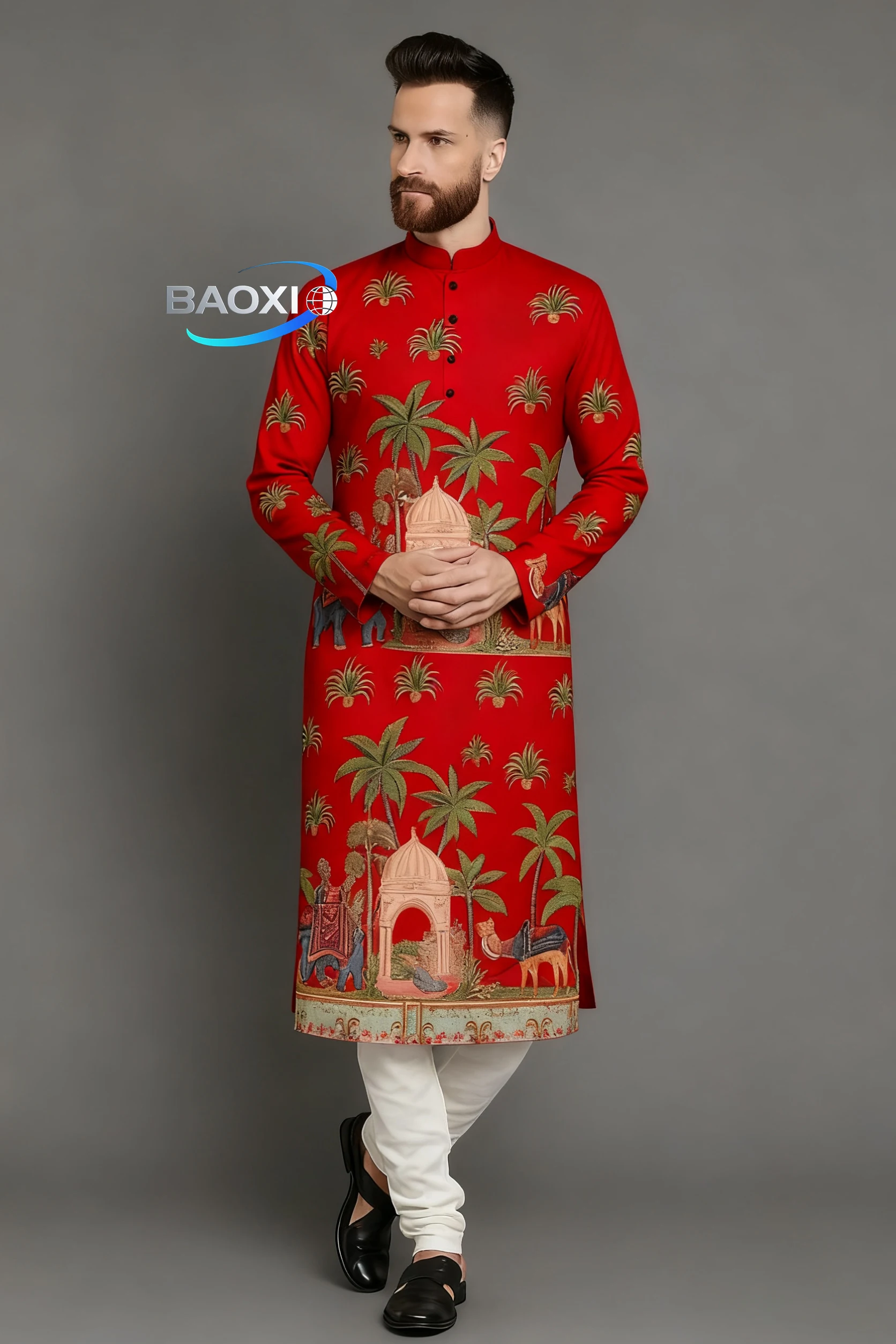 Мужской модный повседневный обычный халат с принтом курты аддха - Фотография_3