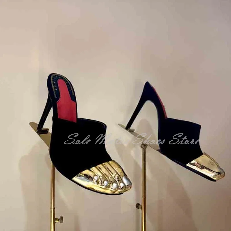 Модные золотые туфли-лодочки на высоком каблуке с пятью пальцами - Фотография_3