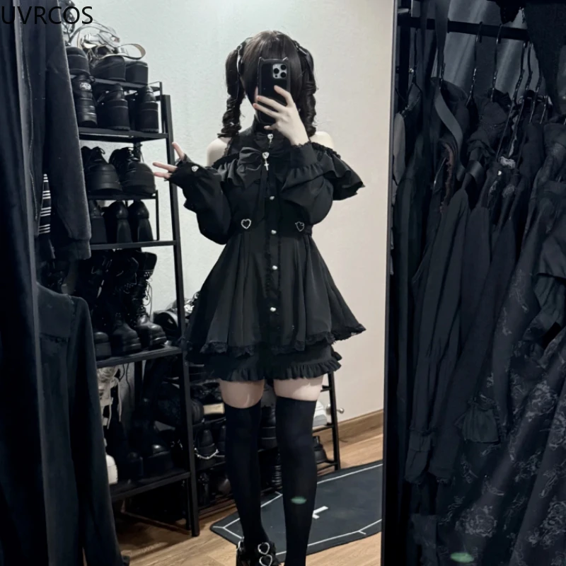 Японское готическое платье в стиле лолиты y2k с бантом и шортами - Фотография_4