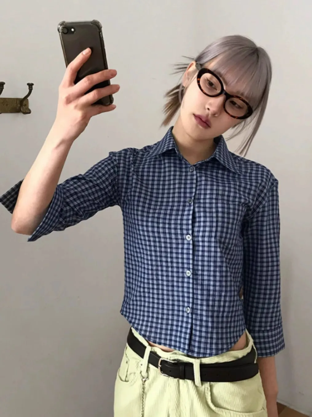 Genayooa y2k клетчатая рубашка - Фотография_4