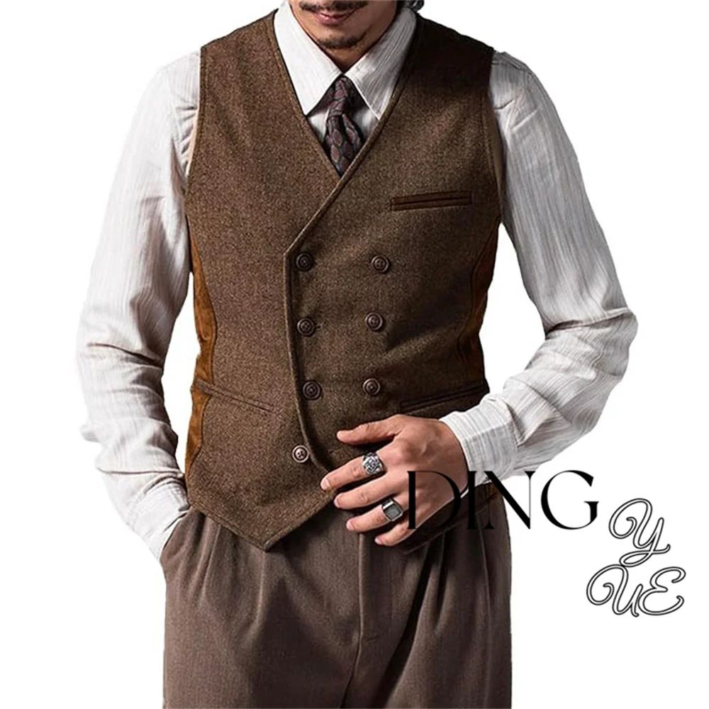 Мужской модный двубортный жилет с v-образным вырезом - Фотография_4