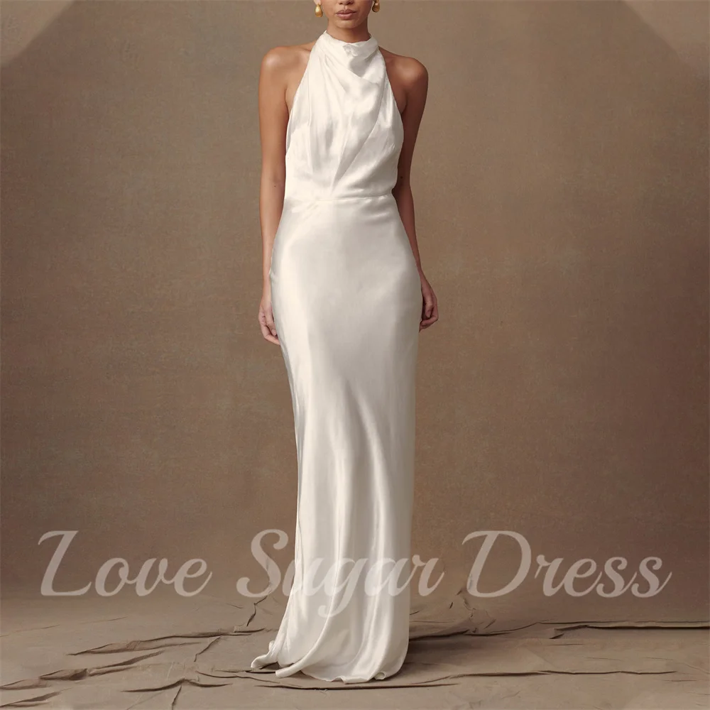 Сексуальное атласное свадебное платье с открытой спиной