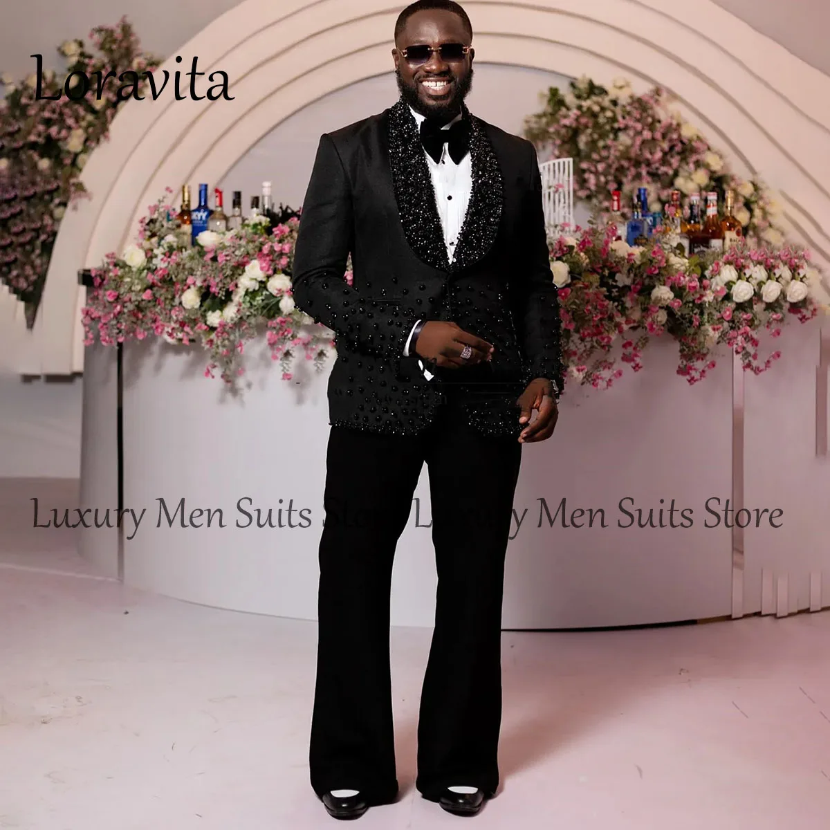 Блестящие вышитые бисером свадебные костюмы для мужчин 3 шт - Фотография_2